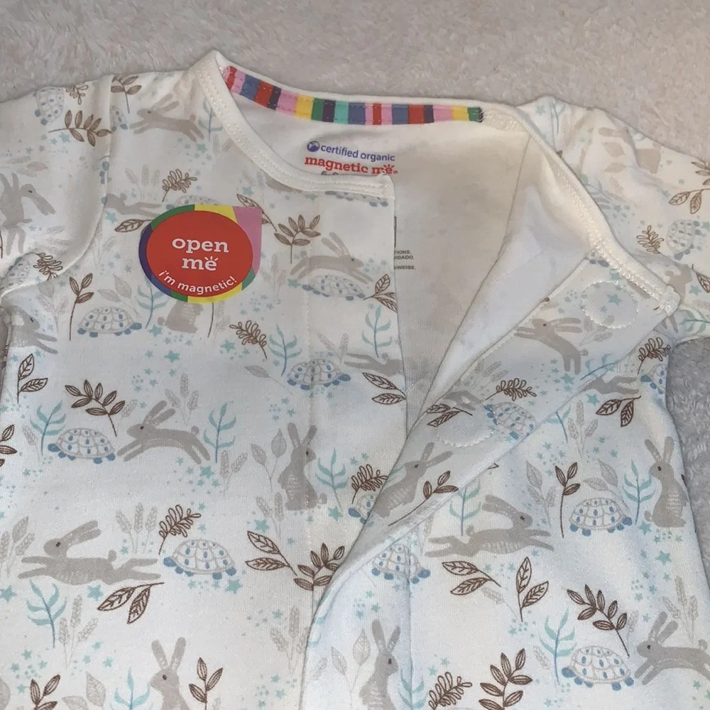 NWT Magnetic Me Meadow Rabbits Cream and Brown Footie 6-9M Hare & Tortoise - Picture 7 of 9